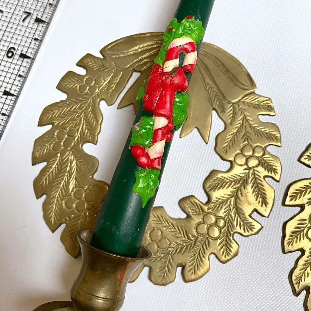 VTG Brass Wreath Wall Candle Holders Hosley Holiday Christmas Decor